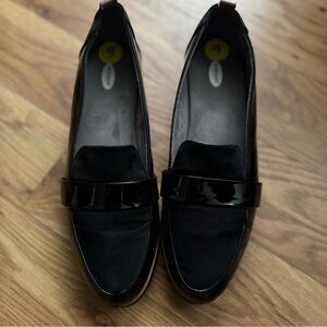 DR. SCHOLL’S Black Patent Leather Suede Penny Loafer Flats Shoes Size 9